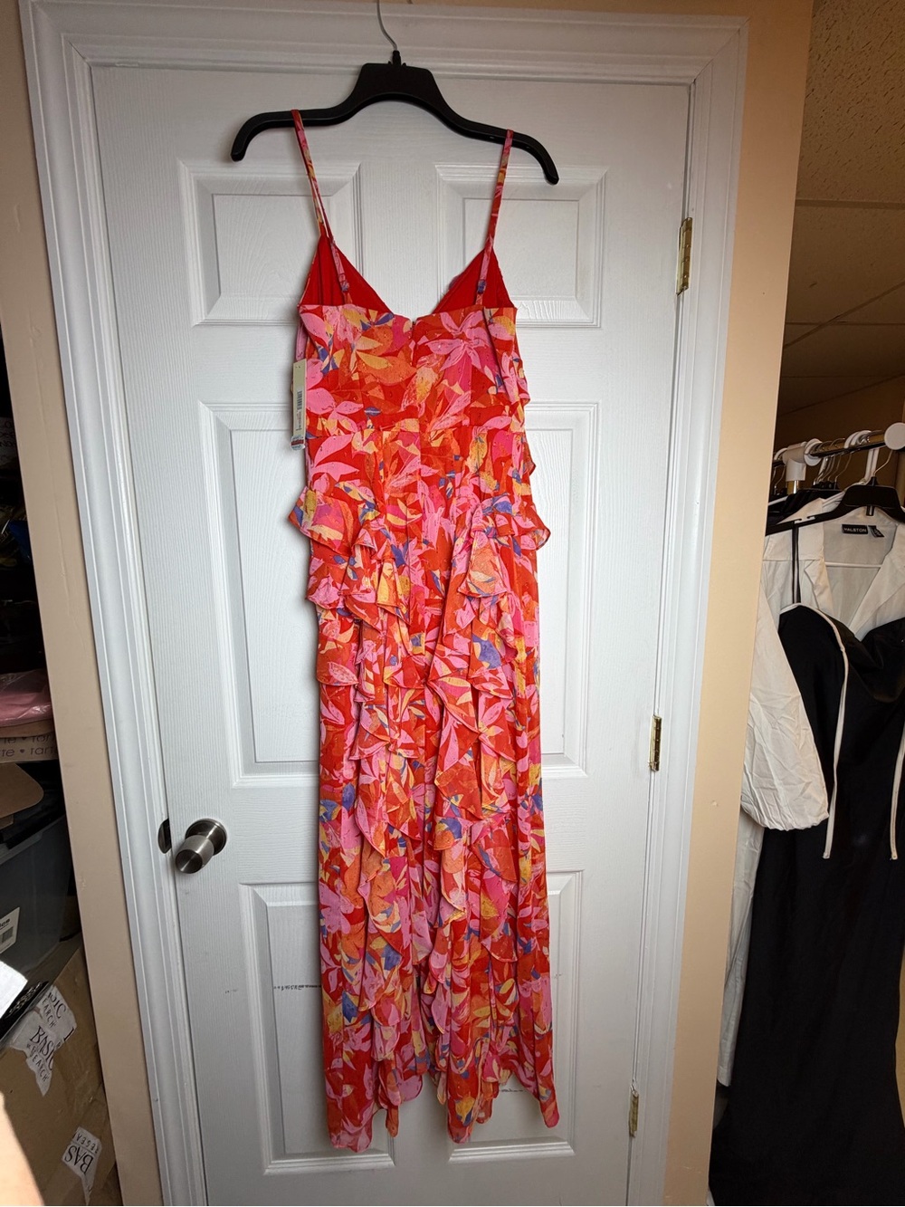 Eliza J Floral Ruffle Maxi Dress Pink Orange Size 2 NWT - Picture 3 of 9
